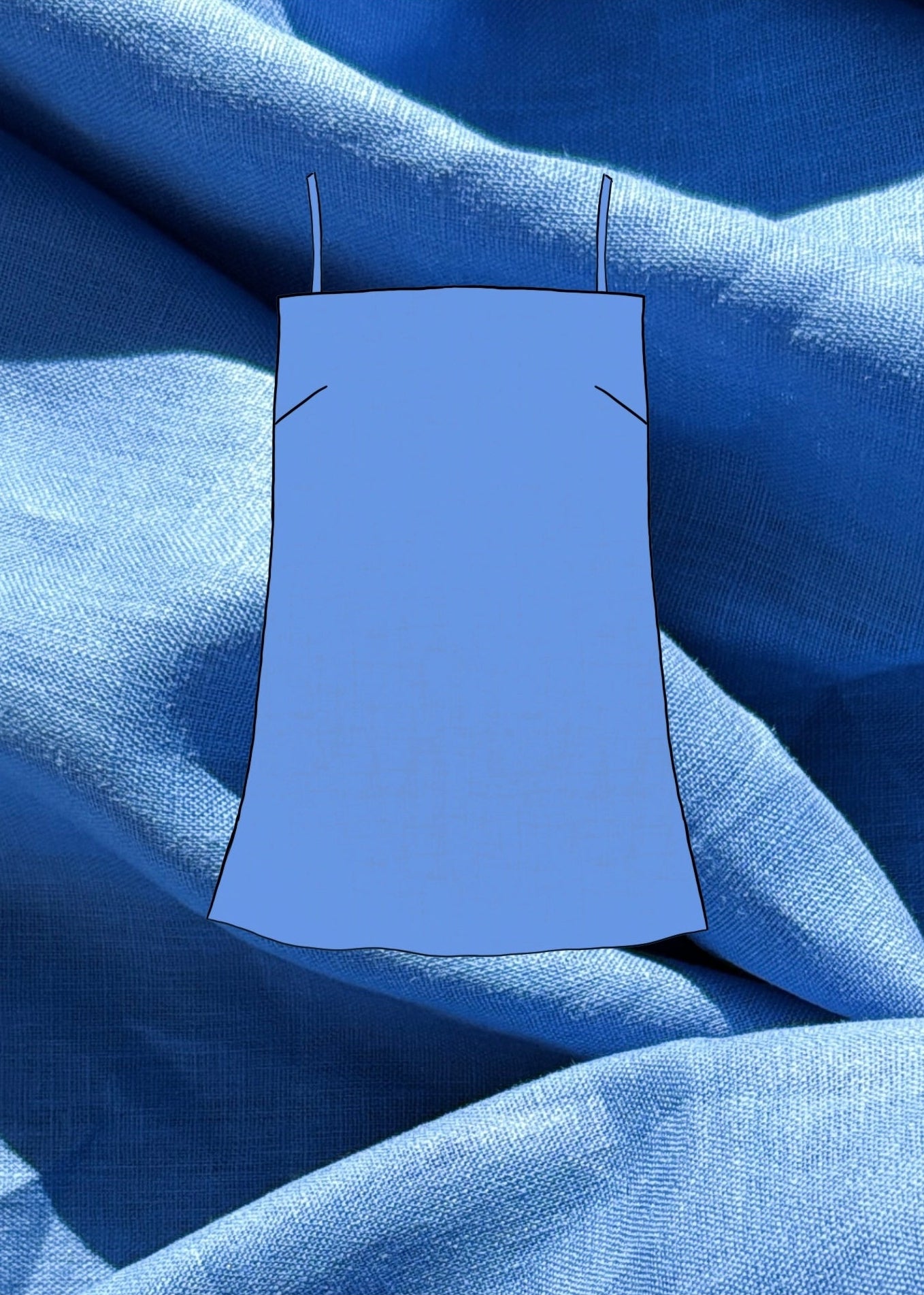 Blue top sketch on a textured blue linen fabric background