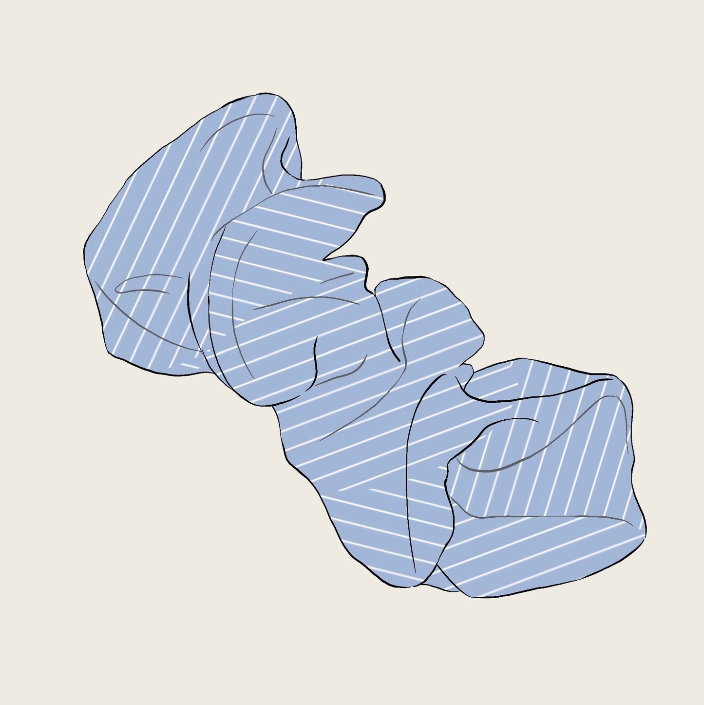 Blue striped scrunchie on a beige background sketch