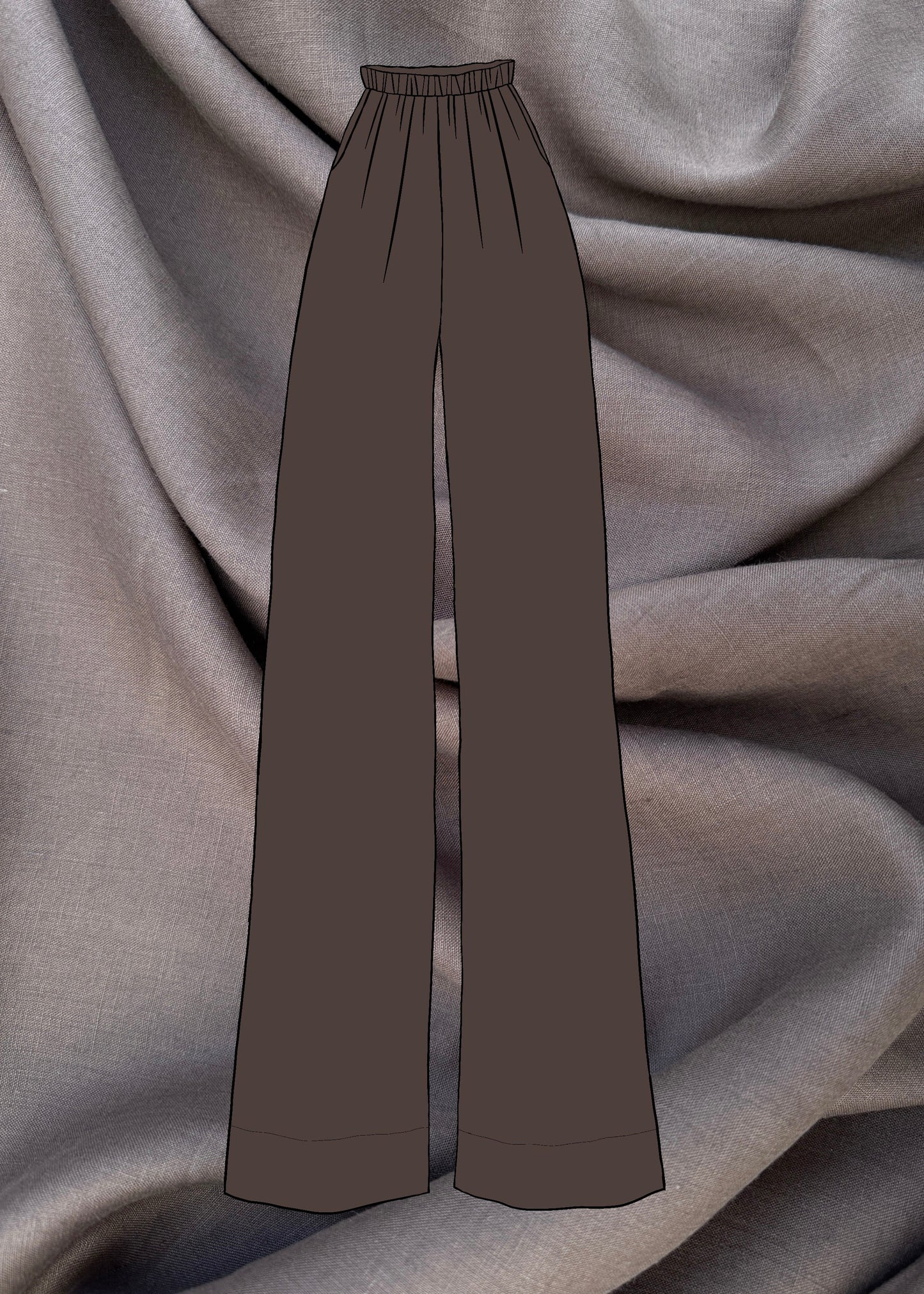 Brown pants sketch on a textured brown linen fabric background
