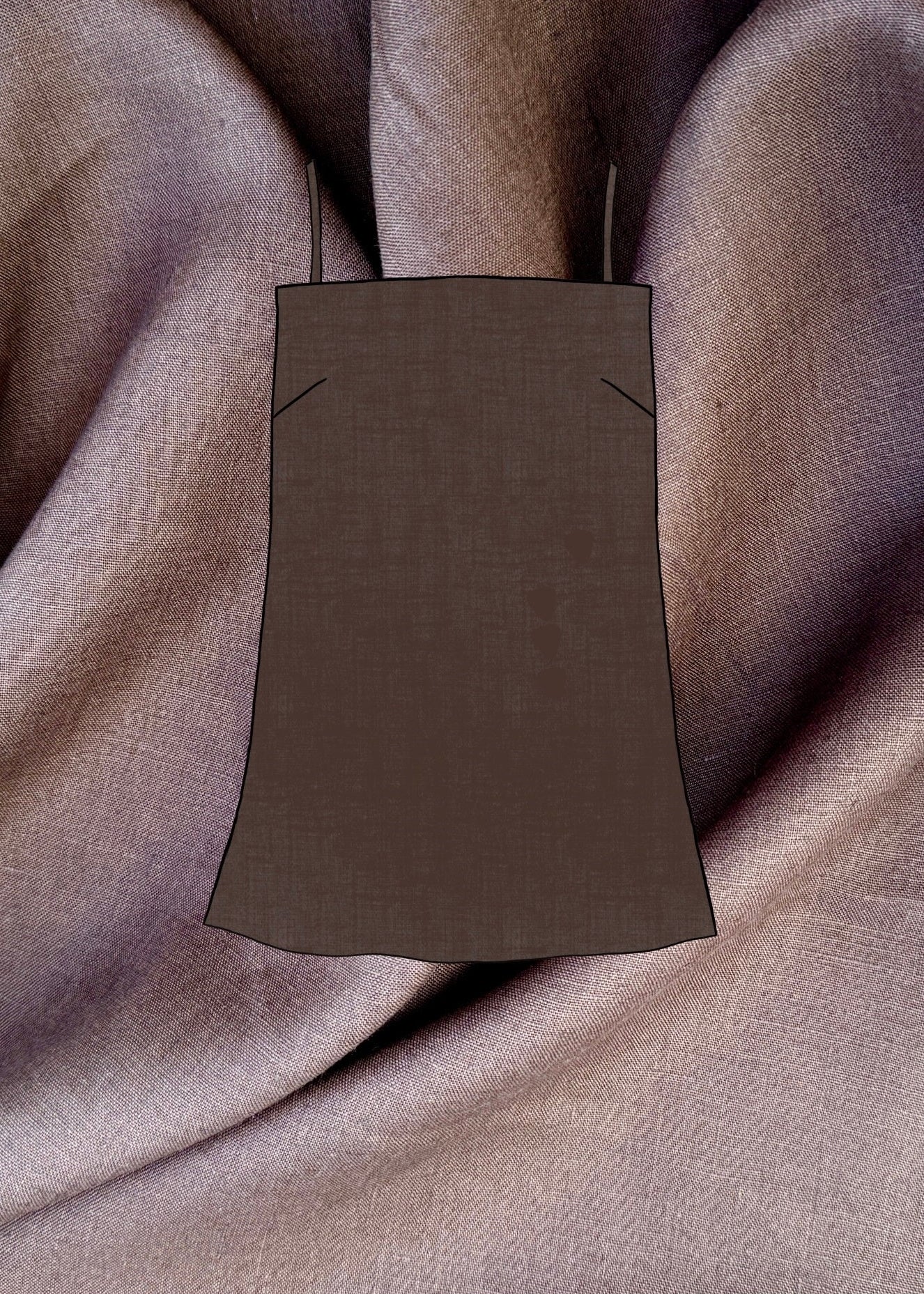 Brown top sketch on a textured brown linen fabric background