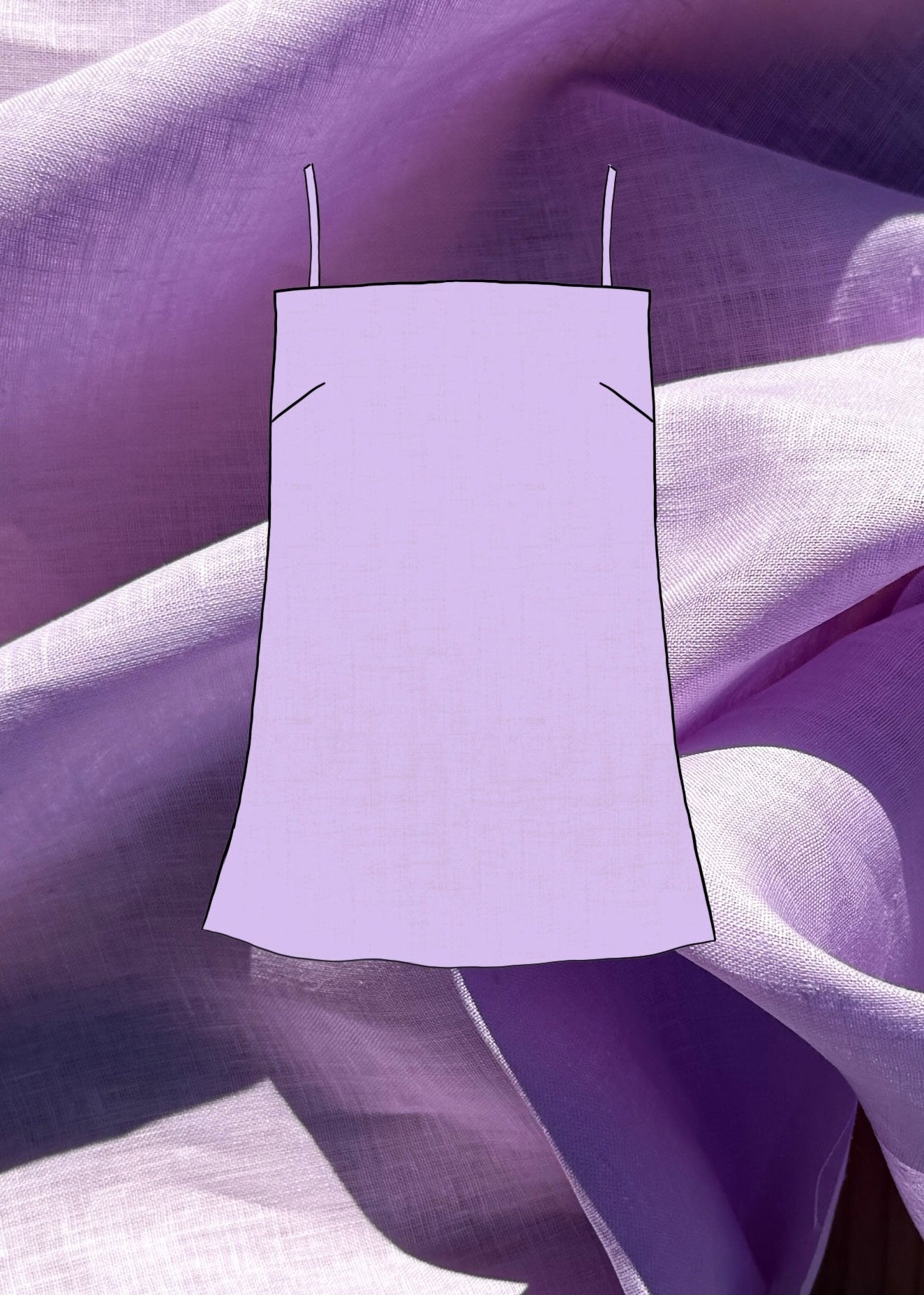 Lilac top sketch on a textured lilac linen fabric background
