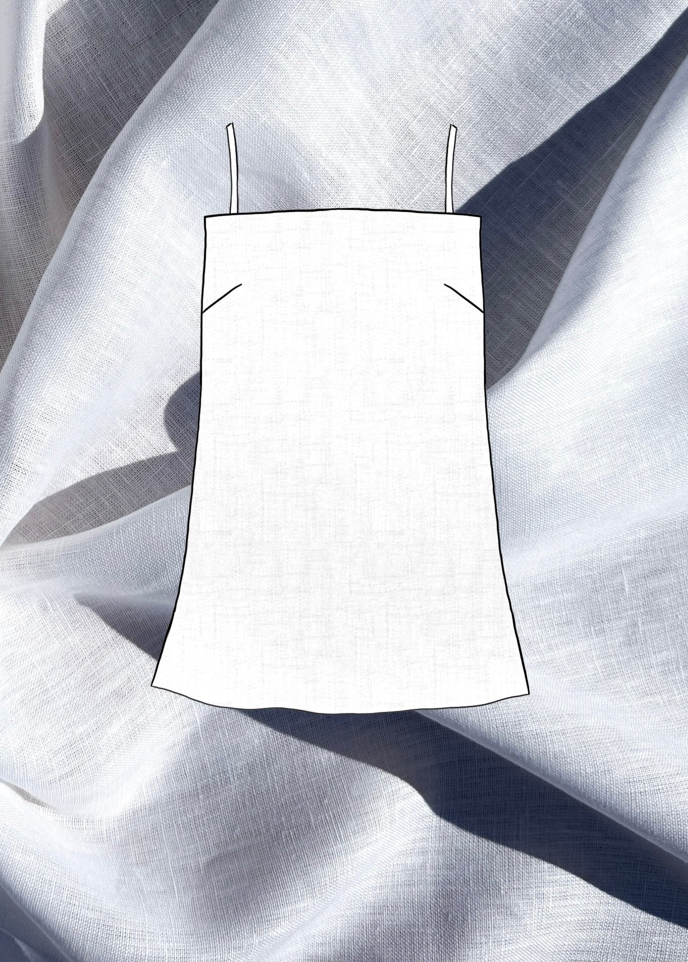 White top sketch on a textured white linen fabric background